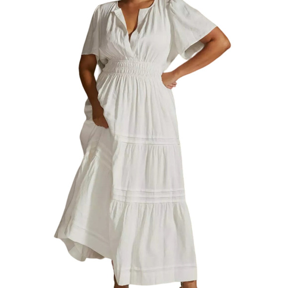 by Anthropologie Linen The Sommerset White Dress Sz S - Picture 1 of 11